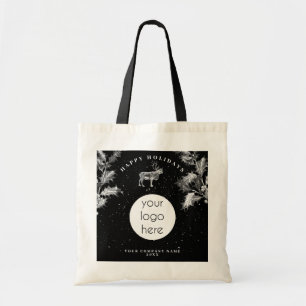 Rustic Black White Holiday Business Logo Christmas Tote Bag