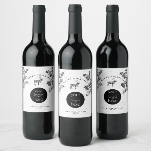 Rustic Black White Holiday Business Logo Christmas Wine Label
