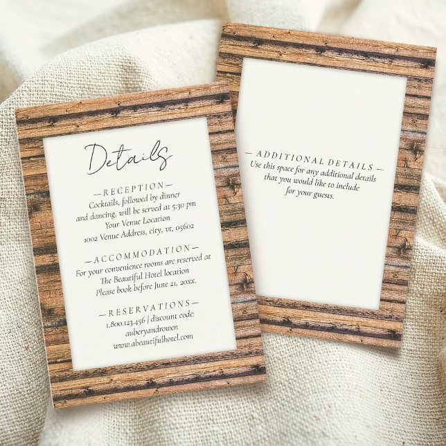 Rustic Black White Ivory Wood Frame Wedding Detail Enclosure Card (Creator Uploaded)