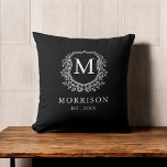 Rustic Black White Monogram Crest Initial Throw Pillow<br><div class="desc">Add charm to your space with a rustic monogram personalized initial throw pillow. Crafted with a cozy, farmhouse-inspired design, this pillow features your custom initials in a stylish monogram, perfect for adding a personal touch to your home décor. Made from soft, high-quality fabric, it’s both decorative and functional, ideal for...</div>