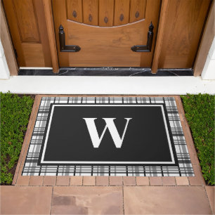 Rustic Black & White Monogram Doormat