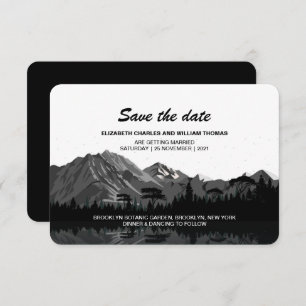 Rustic Black & White Mountains Save The Date Card