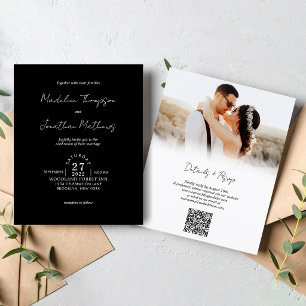 Rustic Black White Photo Budget Wedding QR Code