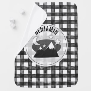 Rustic Black & White Plaid Mountains Baby Blanket