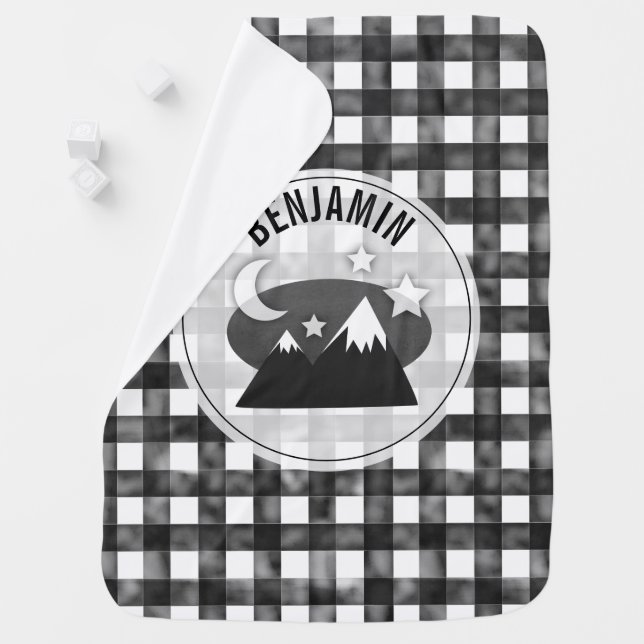Rustic Black & White Plaid Mountains Baby Blanket (In Situ)