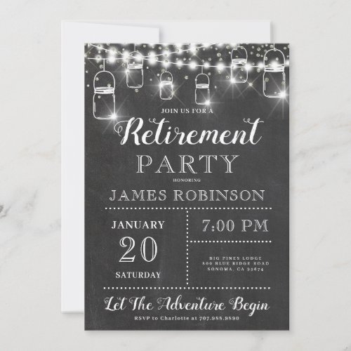 Rustic Black White Retirement Party Invitation