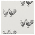 Rustic Black White Rooster and Hen Pattern Fabric