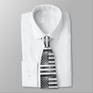 Rustic Black White Silver Sparkles USA flag Neck Tie