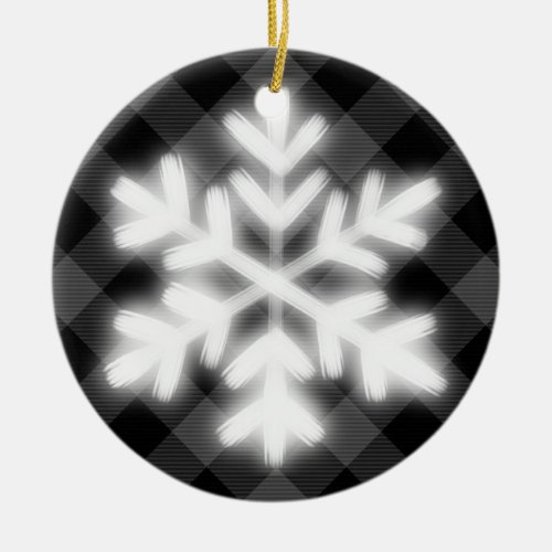 Rustic Black white Tartan plaid  snow flake detail Ceramic Ornament