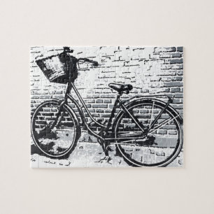 Rustic Black White Vintage Bike Jigsaw Puzzle