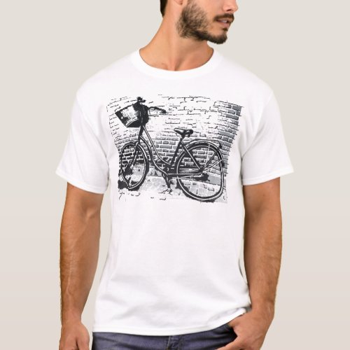 Rustic Black White Vintage Bike T_Shirt