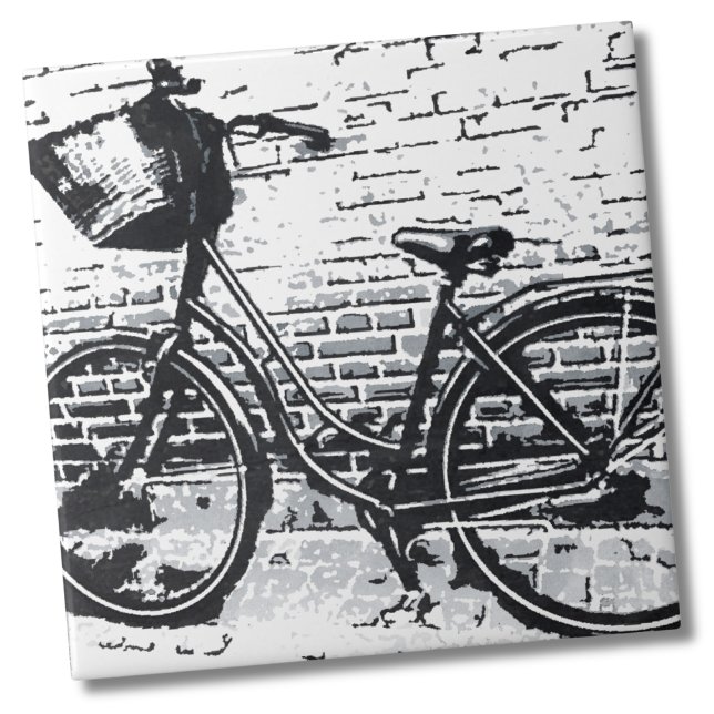 Rustic Black White Vintage Bike Tile (Black White Distressed Vintage Bicycle Bike Tile)