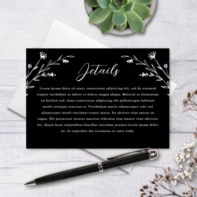 Rustic Black White Wildflower Wedding Details Enclosure Card (Creator Uploaded)