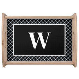 Rustic Black & WhitePlaid Monogram Serving Tray