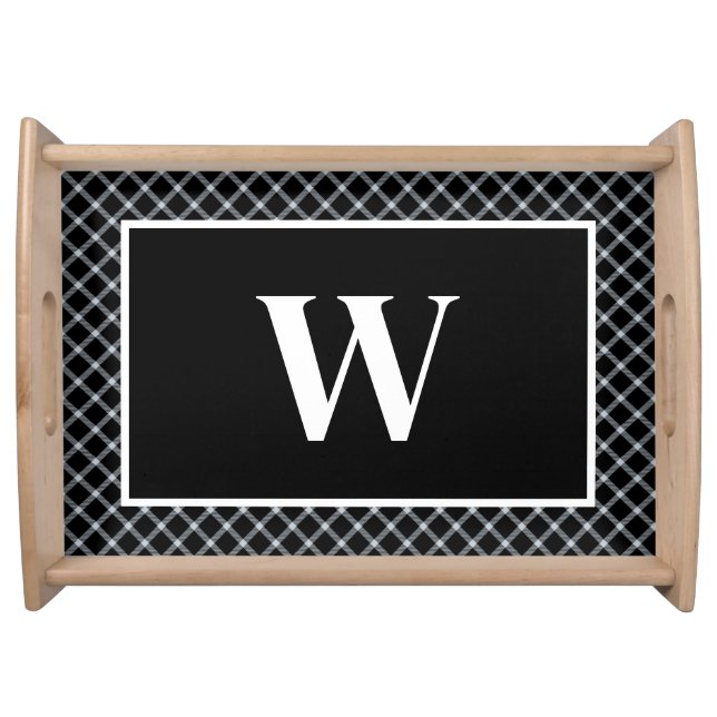Rustic Black & WhitePlaid Monogram Serving Tray (Front)