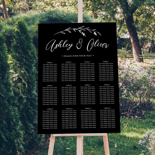 Rustic Black Wildflower Wedding Seating Chart Foam Board
