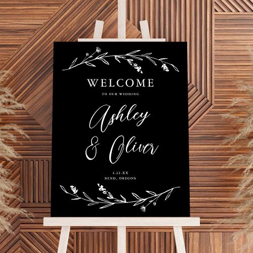 Rustic Black Wildflowers Wedding Welcome Sign