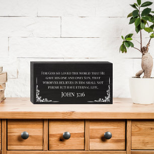 Rustic Black Wood Bible Verse John 3:16 Wooden Box Sign