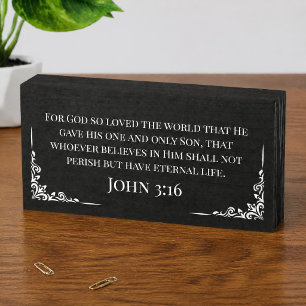 Rustic Black Wood Bible Verse John 3:16 Wooden Box Sign
