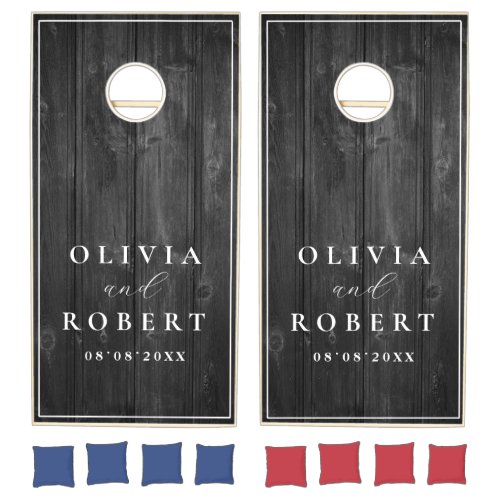 Rustic Black Wood Custom Couple Names Wedding Cornhole Set