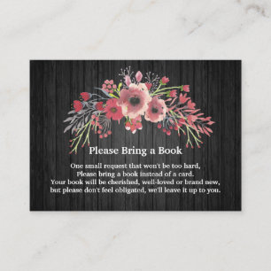 Rustic Black Wood Floral Baby Shower Book Request Enclosure Card