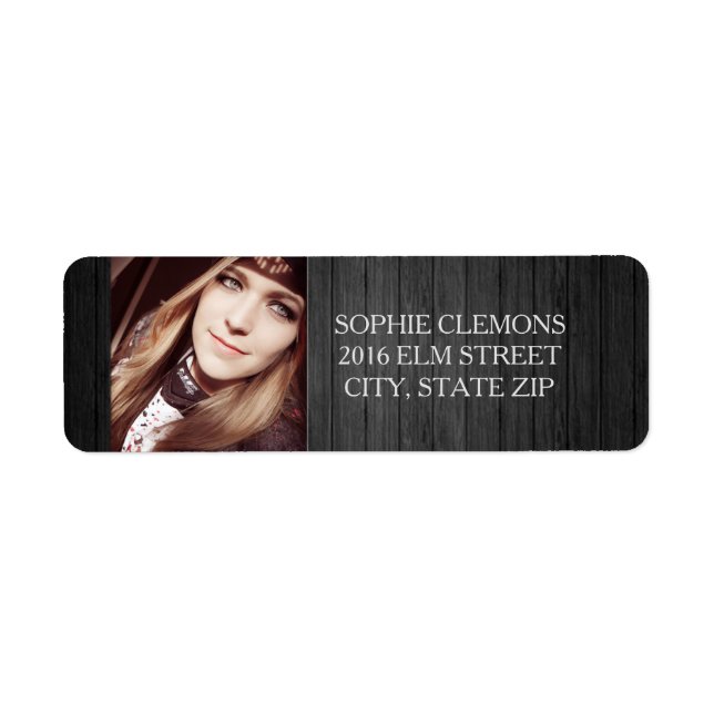 Rustic Black Wood Graduation Photo Address Labels (Front)