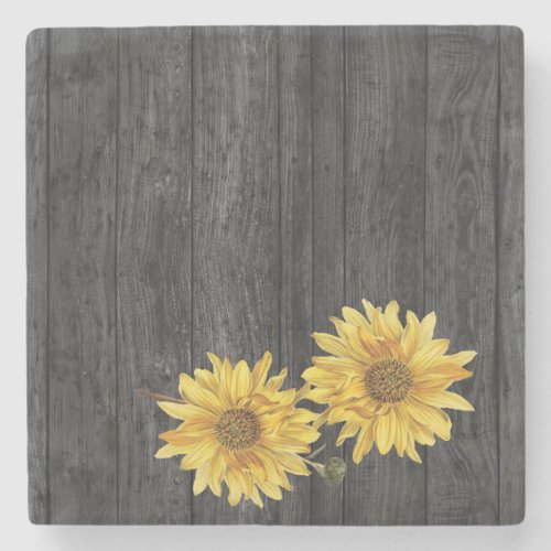 Rustic Black Wood Grain and Sunflower Coaster