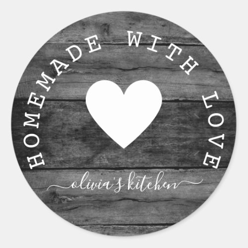 Rustic Black Wood Homemade With Love   Classic Round Sticker