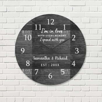 Rustic Black Wood Love Quote Wedding Anniversary Large Clock by weddingimpressions at Zazzle