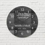 Rustic Black Wood Love Quote Wedding Anniversary Large Clock at Zazzle