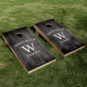Rustic Black Wood Monogram Cornhole Set