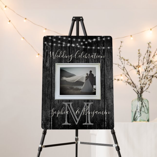 Rustic Black Wood Monogram Photo Wedding Foam Board (In Situ (Stand))