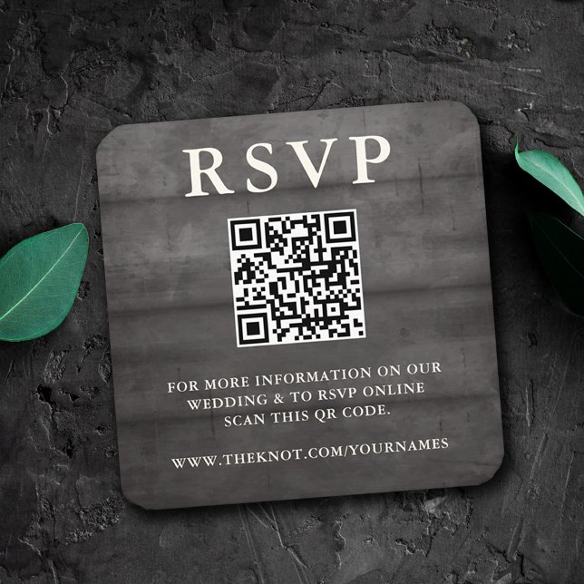 Rustic Black Wood RSVP QR Code Enclosure Card (Creator Uploaded)