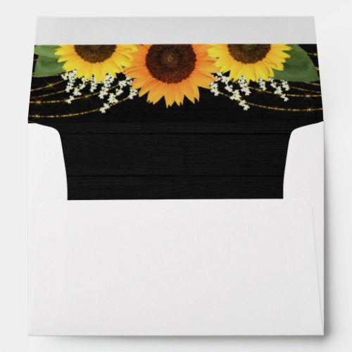 Rustic Black Wood Sunflower Return Address Wedding Envelope