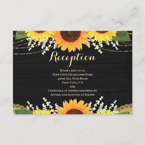 Rustic Black Wood Sunflowers Wedding Reception Enclosure Card