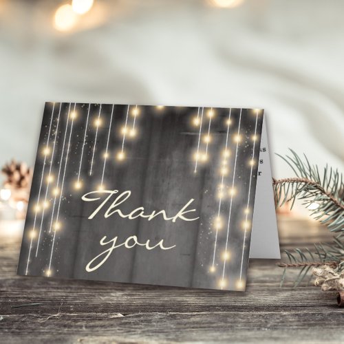 Rustic Black Wood with Lights  Thank You Card