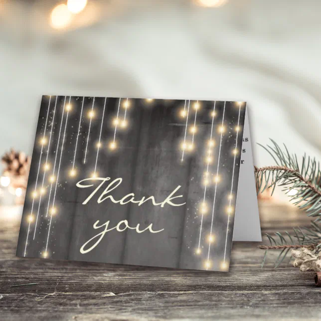 Rustic Black Wood with Lights Thank You Card | Zazzle
