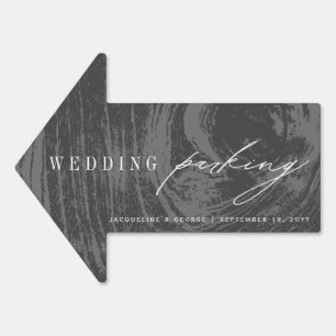 Rustic Black Woodgrain Wedding Guest Parking Arrow Sign