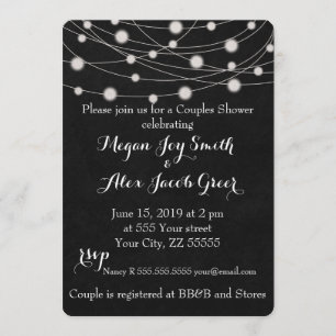 Rustic Blackboard and String Lights Couples Shower Invitation