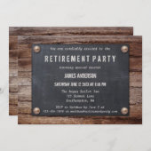 Rustic Blackboard on Wood Retirement Invitation | Zazzle