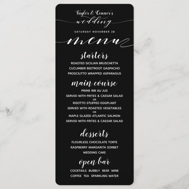 Rustic Blacksmith Calligraphy Black White Menu (Front)