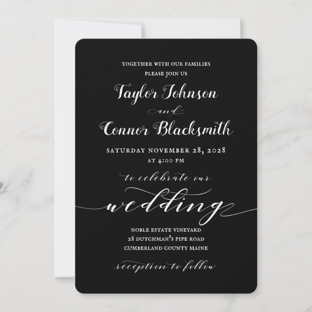 Rustic Blacksmith White Calligraphy Wedding Invitation (Front)