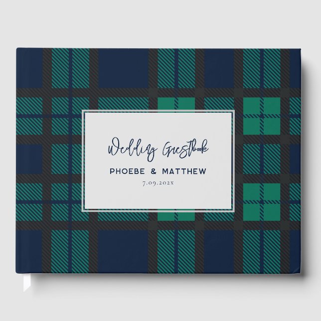 Rustic Blackwatch Script Wedding Tartan Guest Book (Front)