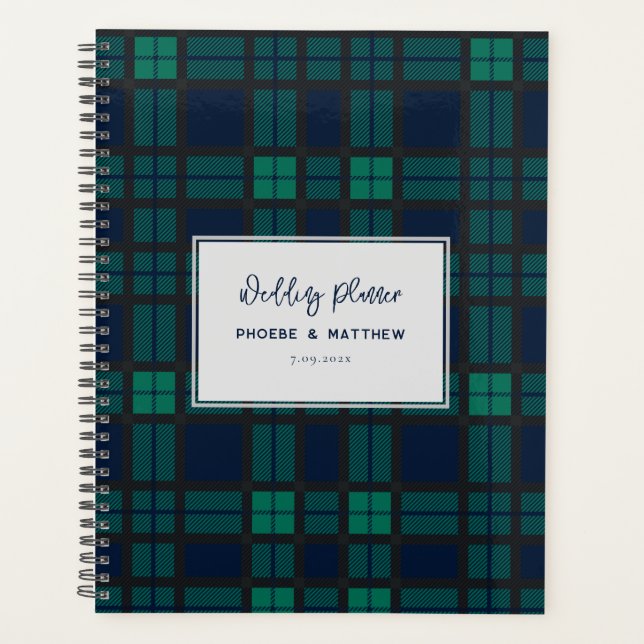 Rustic Blackwatch Script Wedding Tartan Planner (Front)