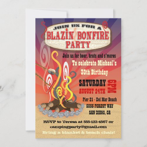 Rustic Blazin Bonfire Party Invitations
