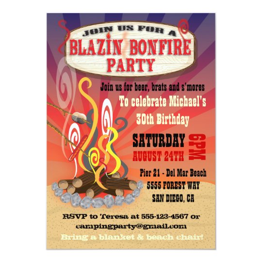 rustic blazin bonfire party invitations zazzle com