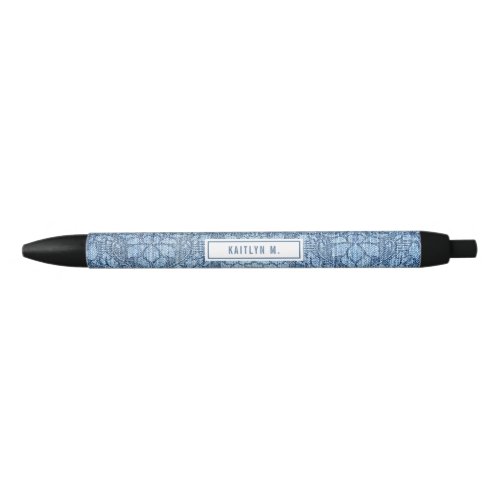 Rustic Bleached Damask Denim Name Black Ink Pen