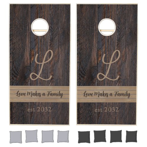 Rustic Blended Family Love Wood Tone Stripe Design Cornhole Set