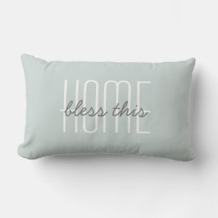 Rustic Bless This Home Quote Green Decorative Chic Lumbar Pillow