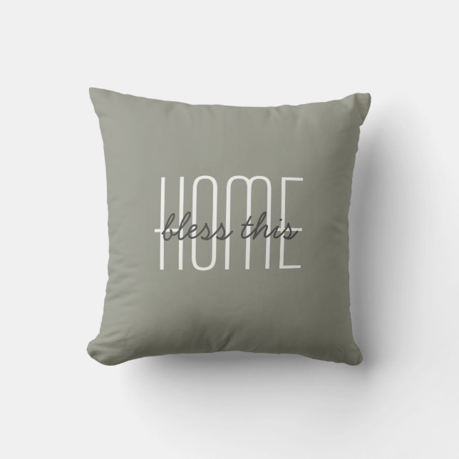 Rustic Bless this Home Quote Green Decorative Throw Pillow (Front)